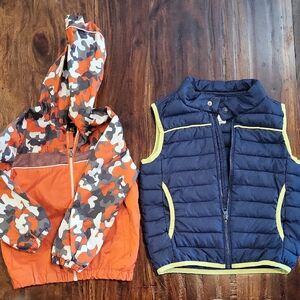 Camouflage Jacket and Navy Puffer Vest 2 Pcs. Sz 4 Excellent Condition